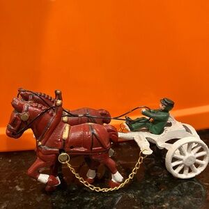 Red and White Horse-Drawn Carriage Decor Cast Iron